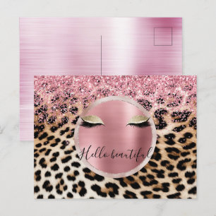 Glitzy Rosa Glitter Guld Eyelaskleopard Vykort