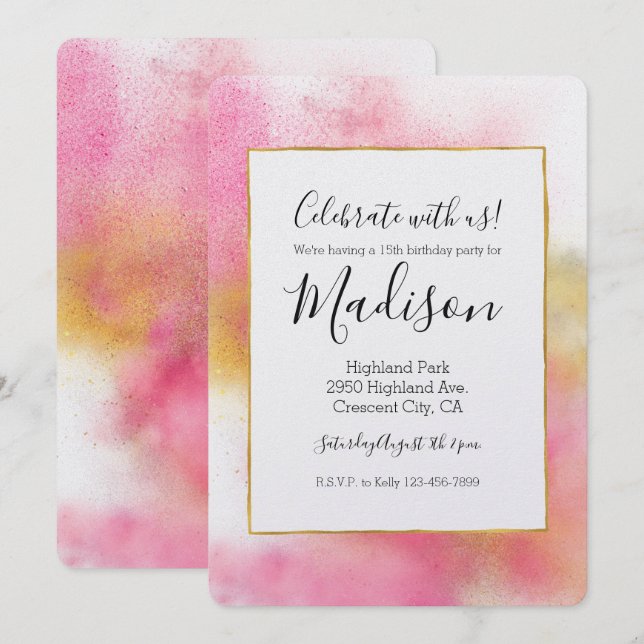 Glitzy Rosa Guld White Gnistra och Shine Birthday Inbjudningar (Fram/baksida)