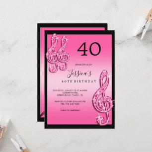 Glitzy Rosa Musik noter Birthday Inbjudningar