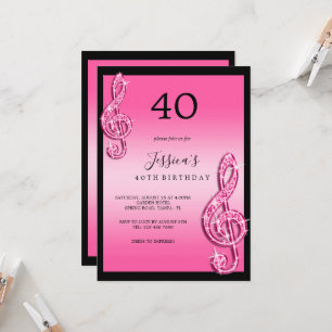 Glitzy Rosa Musik noter Birthday Inbjudningar