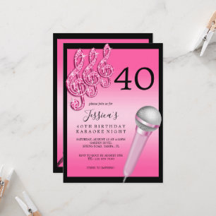 Glitzy Rosa Musik noter & Micro Karaoke Birthday Inbjudningar