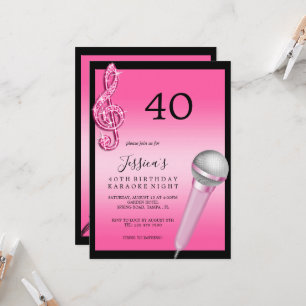 Glitzy Rosa Musik noter & Micro Karaoke Birthday Inbjudningar