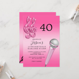 Glitzy Rosa Musik noter & Micro Karaoke Birthday Inbjudningar