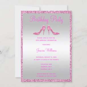 Glitzy Rosa Sequins & Stilettos 25:e födelsedagen Inbjudningar