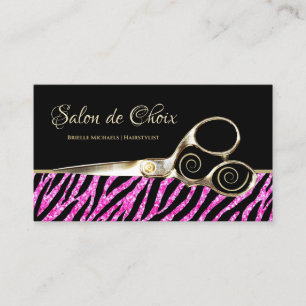 Glitzy Shock rosa Zebra tryck Guld Sissor Salon Visitkort