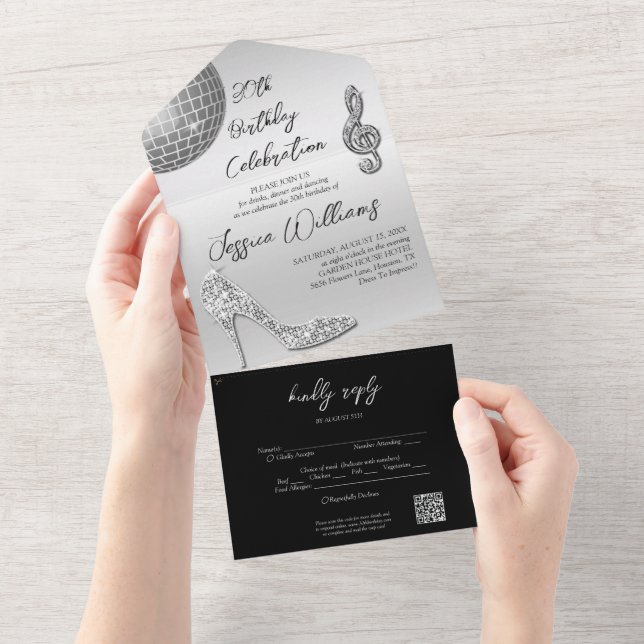 Glitzy Silver & Black 30års födelsedag QR-kod (Tearaway)