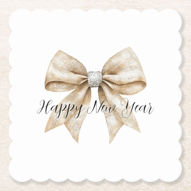 Glitzy Silver Cream Bow New Year's Eve Underlägg Papper (Framsida)