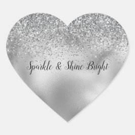 Glitzy Silver Glam Gnistra Glitter Hjärtformat Klistermärke