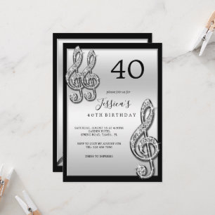 Glitzy Silver Musik noter Birthday Inbjudningar