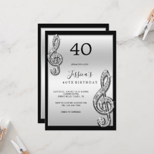 Glitzy Silver Musik noter Birthday Inbjudningar