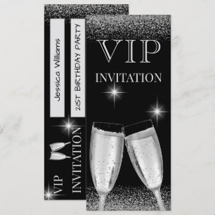 Glitzy Silver VIP Födelsedagsfest Inbjudningar