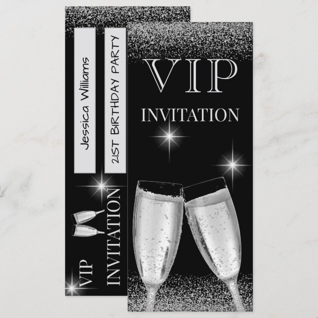 Glitzy Silver VIP Födelsedagsfest Inbjudningar (Fram/baksida)