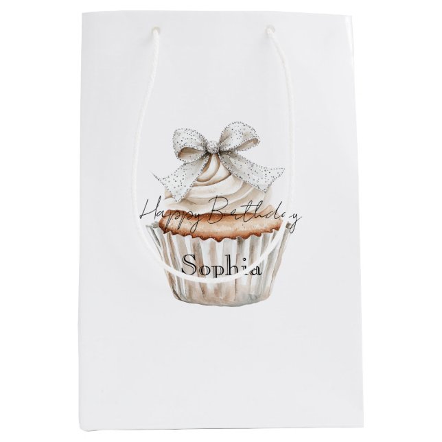 Glitzy Silver White Cupcakes Bow Birthday (Framsidan)