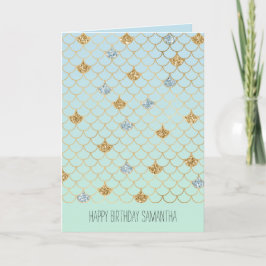 Glitzy Sjöjungfru Blue Grönt Guld Gnistra Glitter Kort