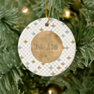 Glitzy Sjöjungfru Blue Guld Gnistra Glitter Julgransprydnad Keramik