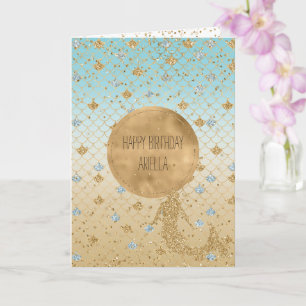 Glitzy Sjöjungfru Blue Guld Gnistra Glitter Ombre Kort