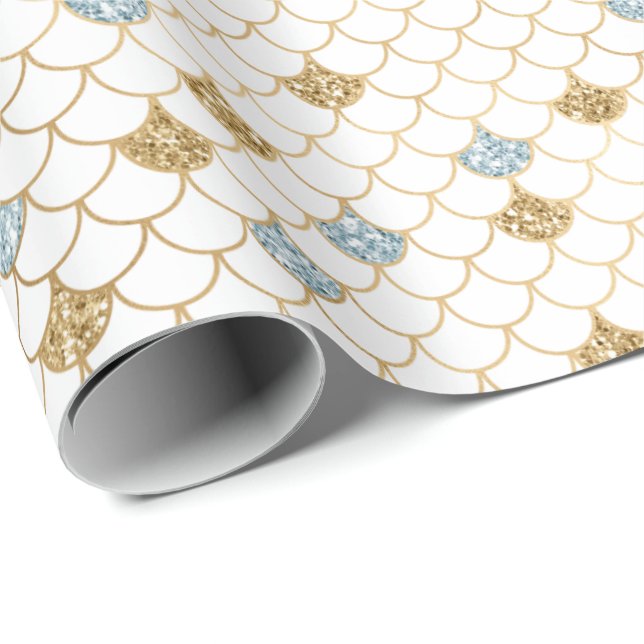 Glitzy Sjöjungfru Blue Guld Gnistra Glitter Presentpapper (Rullad Hörn)