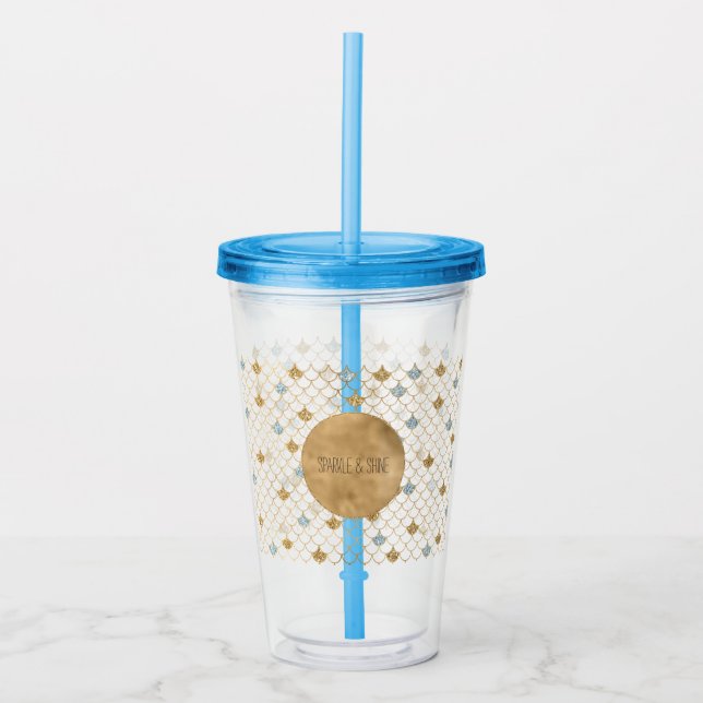 Glitzy Sjöjungfru Blue Guld Gnistra Glitter Take Away Mugg (Framsida)