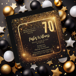 Glitzy Sparkles   Stars Guld 70-årsfest Inbjudningar