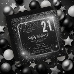 Glitzy Sparkles | Stars Silver 21st Birthday Party Inbjudningar<br><div class="desc">Dramatic black and faux silver tone sparkles and stars glitzy "21" gender neutral 21st birthday party design.</div>