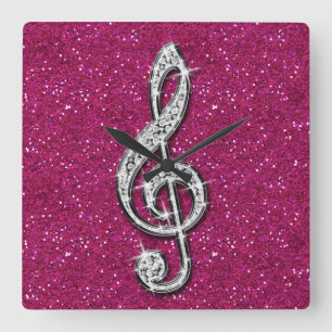 Glitzy Sparkly Diamond Music Note Fyrkantig Klocka