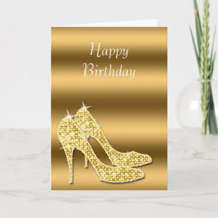 Glitzy Sparkly Guld Stiletto Shoes Birthday Kort