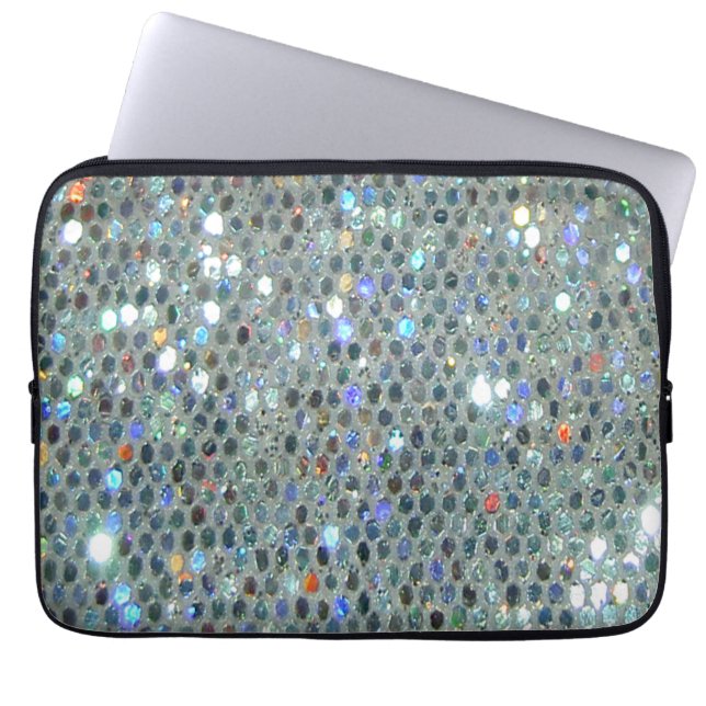 Glitzy Sparkly Silver Bling Glitter Laptop Sleeve (Framsidan)