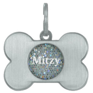 Glitzy Sparkly Silver Glitter Bling ID-bricka Husdjur