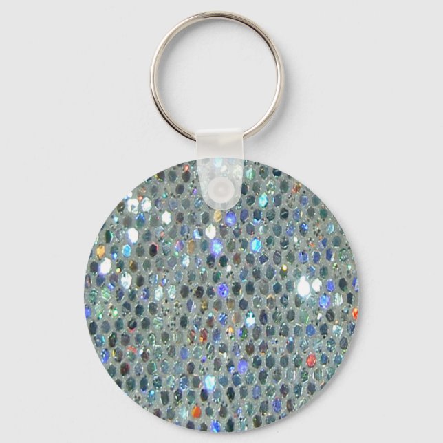 Glitzy Sparkly Silver Glitter Bling Nyckelring (Framsida)