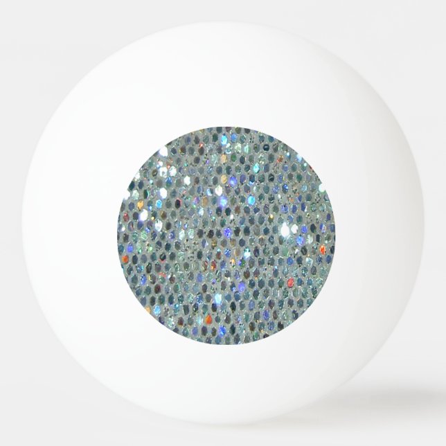 Glitzy Sparkly Silver Glitter Bling Pingisboll (Framsidan)