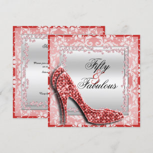 Glitzy stiletter, diamanter & damastast sagolika inbjudningar