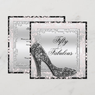Glitzy Stilettos, Diamonds & Damask Fabulous 50 Inbjudningar