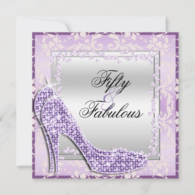 Glitzy Stilettos, Diamonds & Damask Fabulous 50 Inbjudningar (Framsida)