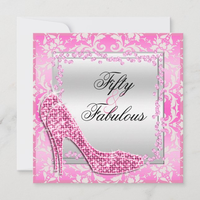 Glitzy Stilettos, Diamonds & Damask Fabulous 50 Inbjudningar (Framsida)