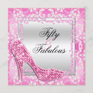 Glitzy Stilettos, Diamonds & Damask Fabulous 50 Inbjudningar
