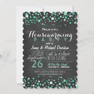 Glitzy Teal Grönt Chalkboard Houseuppvärmning Part Inbjudningar