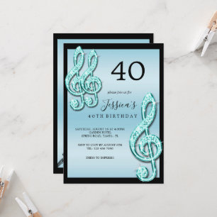 Glitzy Teal Musik noter Birthday Inbjudningar