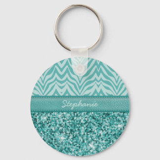 Glitzy Teal Zebra Nyckelring
