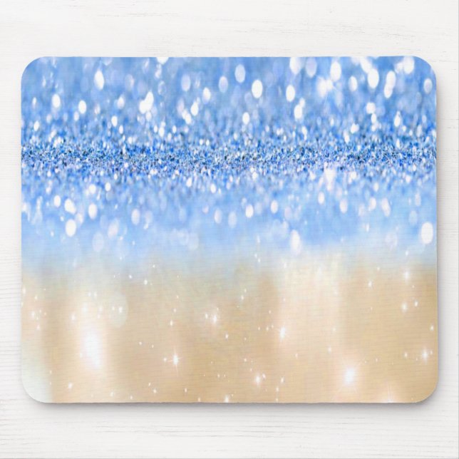Glitzy Trendig Gnistra Blue och Guld Girly Glitter Musmatta (Framsidan)