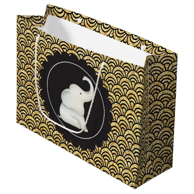 Glitzy white elephant party säck (Framsidan Vinklad)