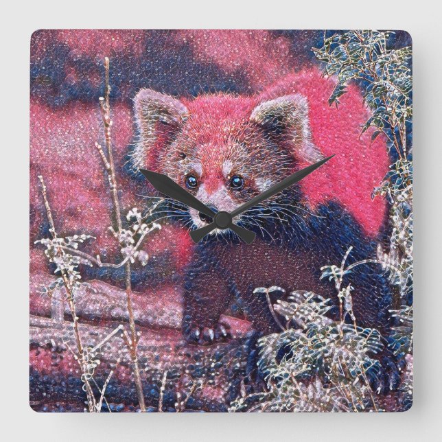 GlitzyAnimal_RedPanda_005 Fyrkantig Klocka (Framsida)