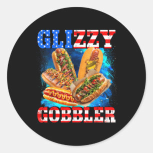 Glizzy Gobbler Rolig Hotdog 4:e Juli Bbq Patriotis Runt Klistermärke