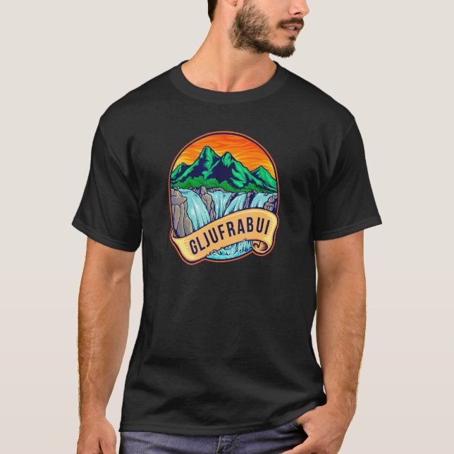 Gljufrabui vattenfall vandringar Island resa T Shirt (Framsida)