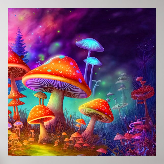 Glning Psychedelic Mushroom Illustration Poster (Framsidan)