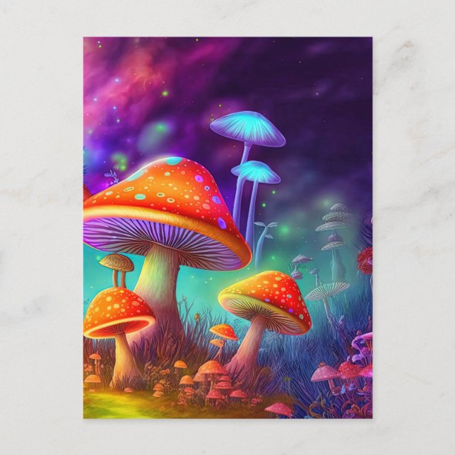 Glning Psychedelic Mushroom Illustration Vykort (Framsida)
