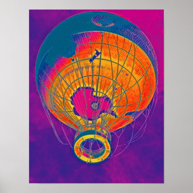 Global Ballon med flera färgader, Lila Himlar Poster (Framsidan)