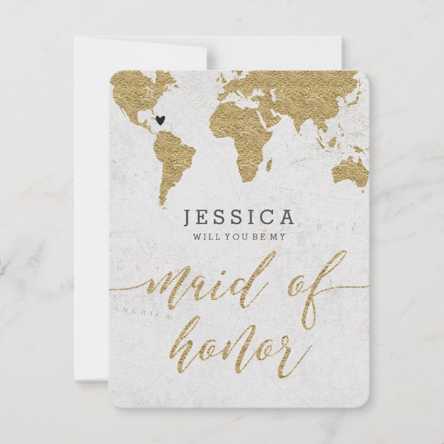 Global Foil World Map, du kommer att vara min Maid Inbjudningar (Framsida)