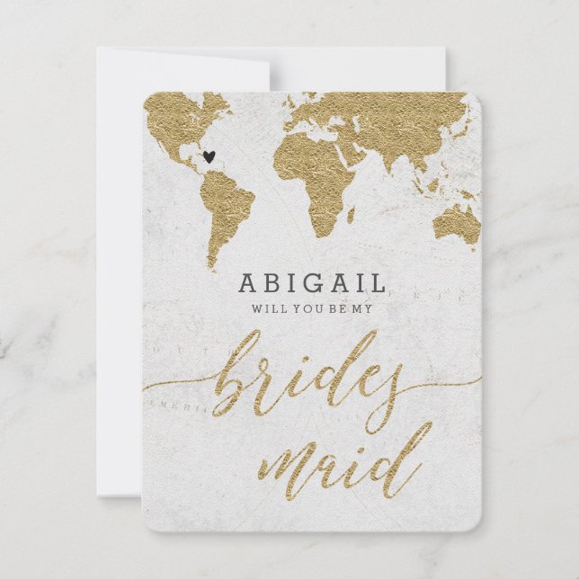 Global Foil World Map kommer du att bli Bridesmaid Inbjudningar (Framsida)