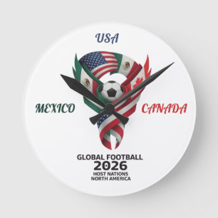 Global fotboll Nordamerika 2026 väggklocka