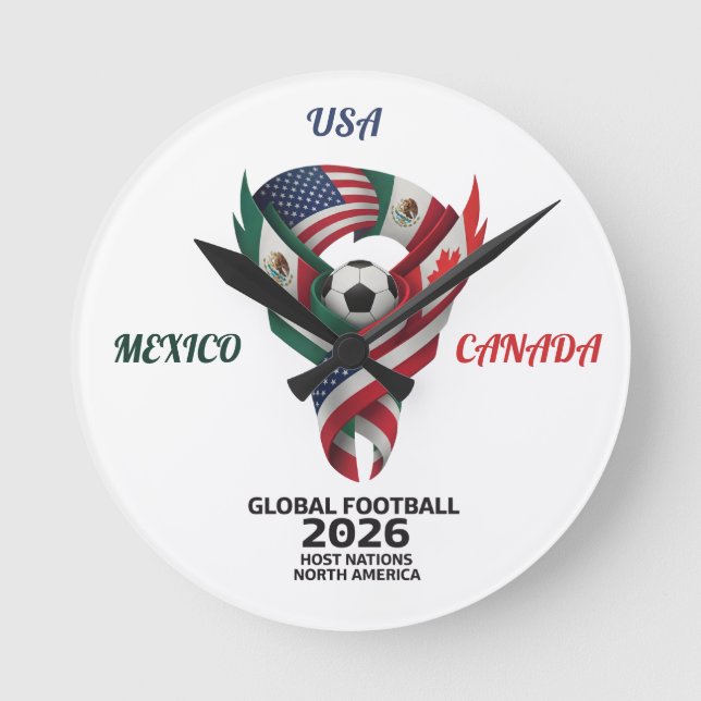 Global fotboll Nordamerika 2026 väggklocka (Framsida)